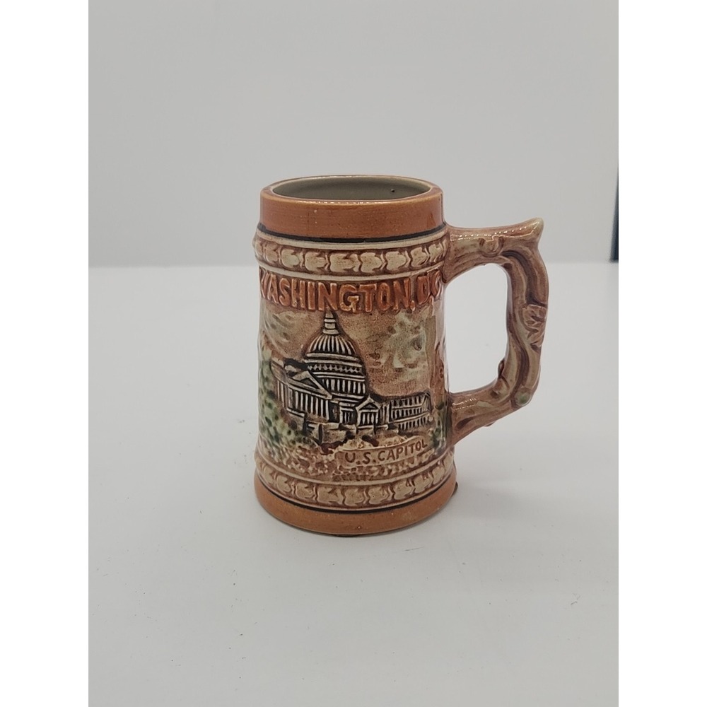 Vintage Washington DC embossed tall mug cup Capitol Monument White House
